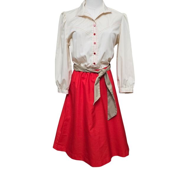 J.J. Dean of California Vintage 70s Western Cowgirl Puff Sleeve Midi Dress M Red - Picture 1 of 11